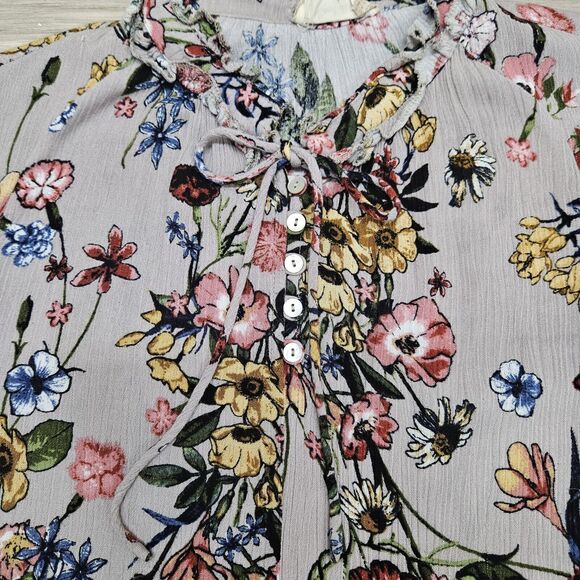 ALTAR'D STATE Womens Tan Colorful Floral Ruffle Tunic Blouse Small - Picture 5 of 10